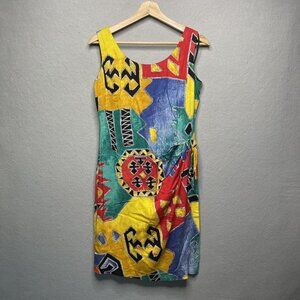 Vintage Positive Attitude Bright Multicolor Abstract Sleeveless Dress Size 5-6